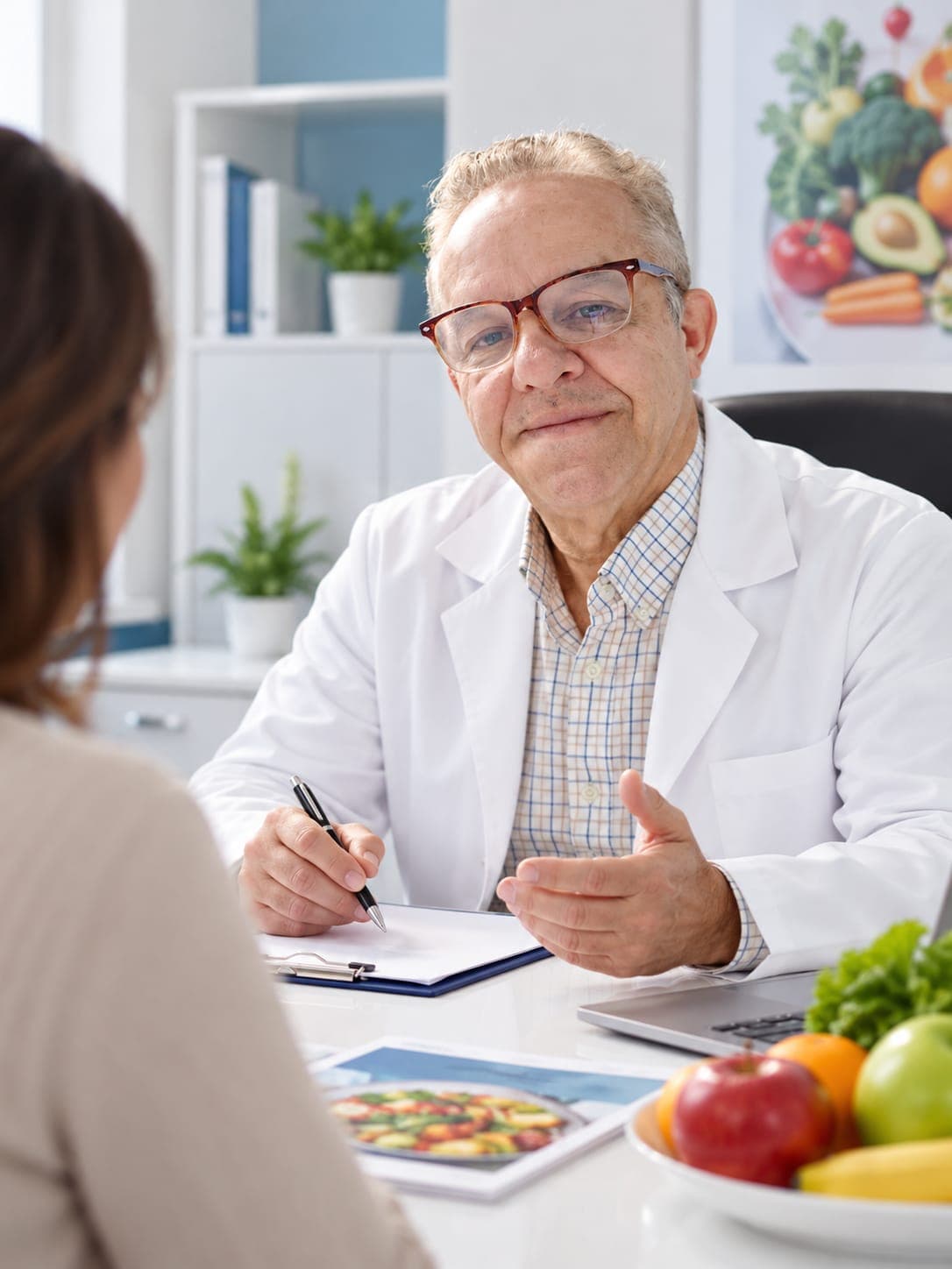El Lic. Carlo Messori conversa con una paciente durante una consulta nutricional